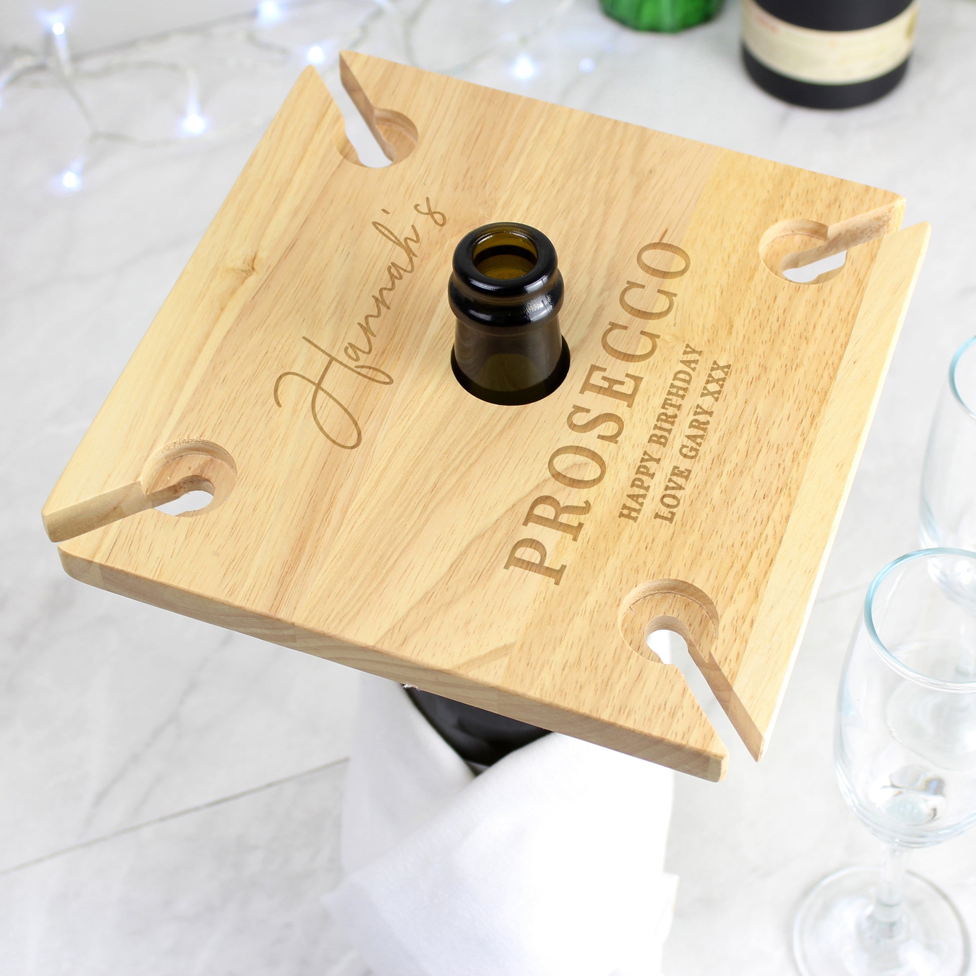 Personalised Free Text Four Wine Glass Holder & Bottle Holder - Glass & Bottle Butler - Inspired Creative Gifts
