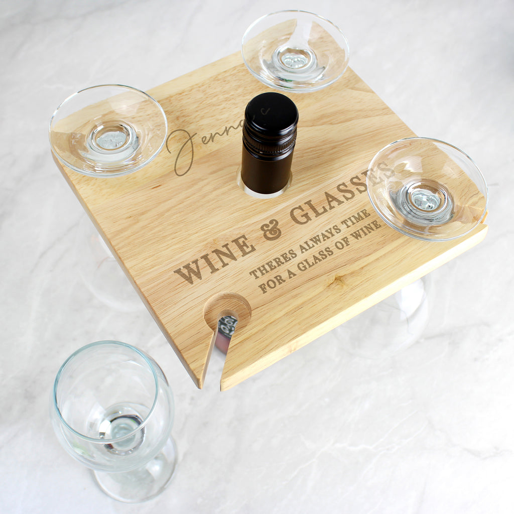 Personalised Free Text Four Wine Glass Holder & Bottle Holder - Glass & Bottle Butler - Inspired Creative Gifts