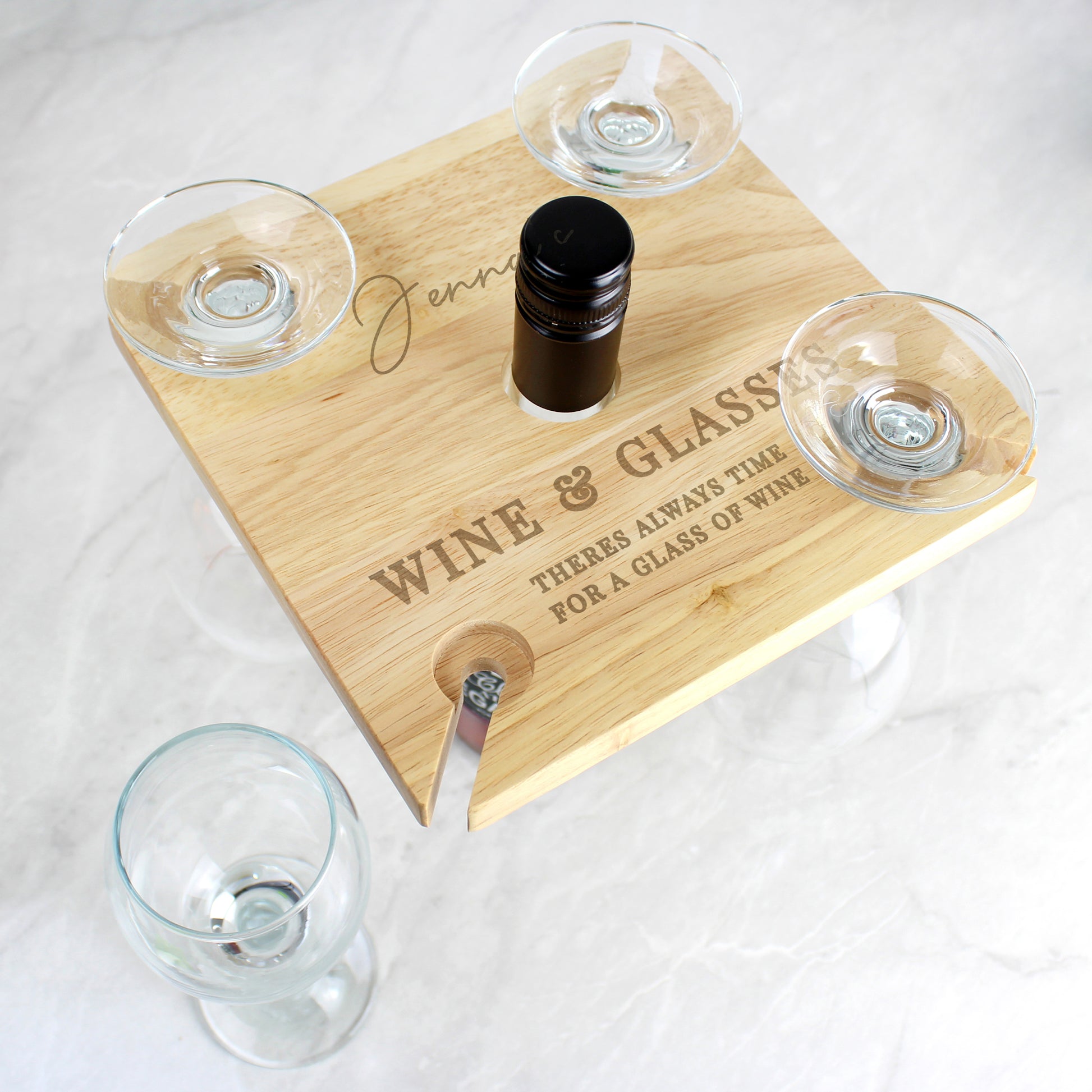 Personalised Free Text Four Wine Glass Holder & Bottle Holder - Glass & Bottle Butler - Inspired Creative Gifts