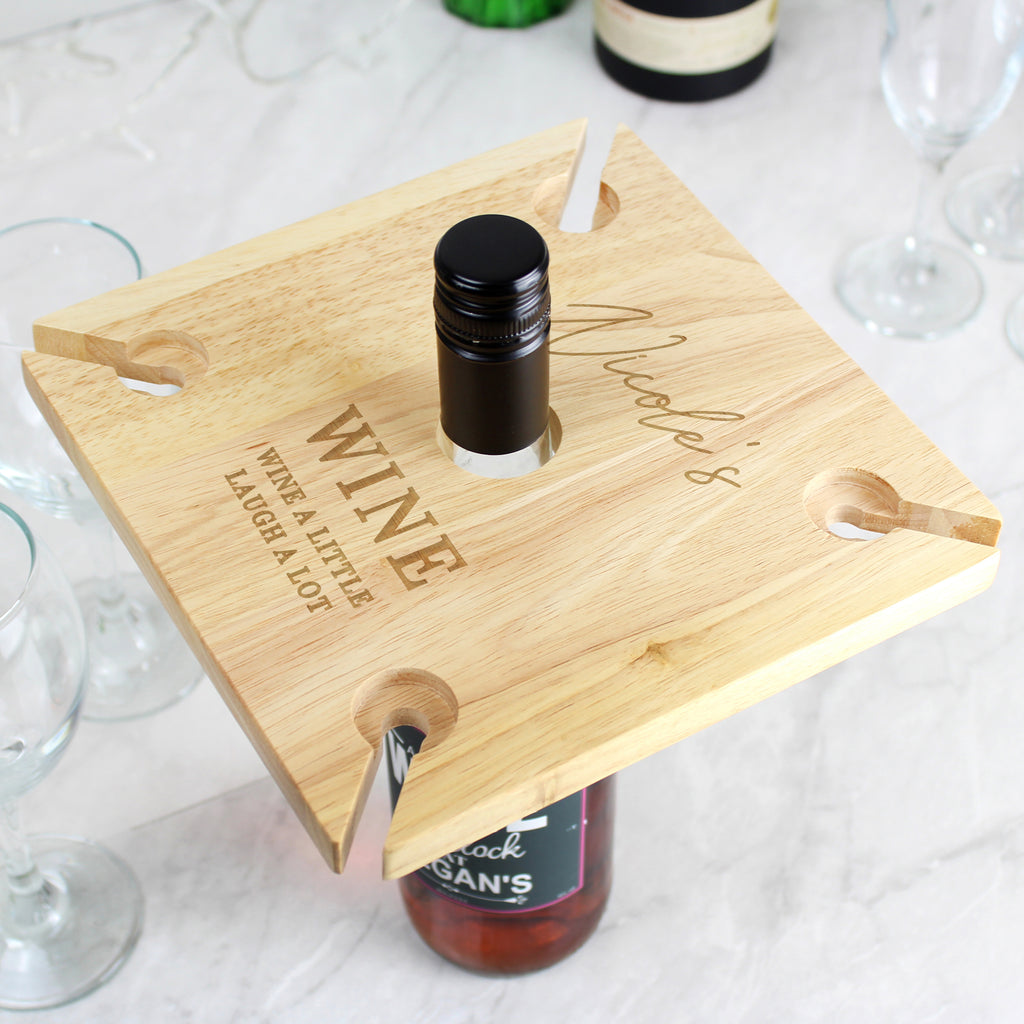Personalised Free Text Four Wine Glass Holder & Bottle Holder - Glass & Bottle Butler - Inspired Creative Gifts