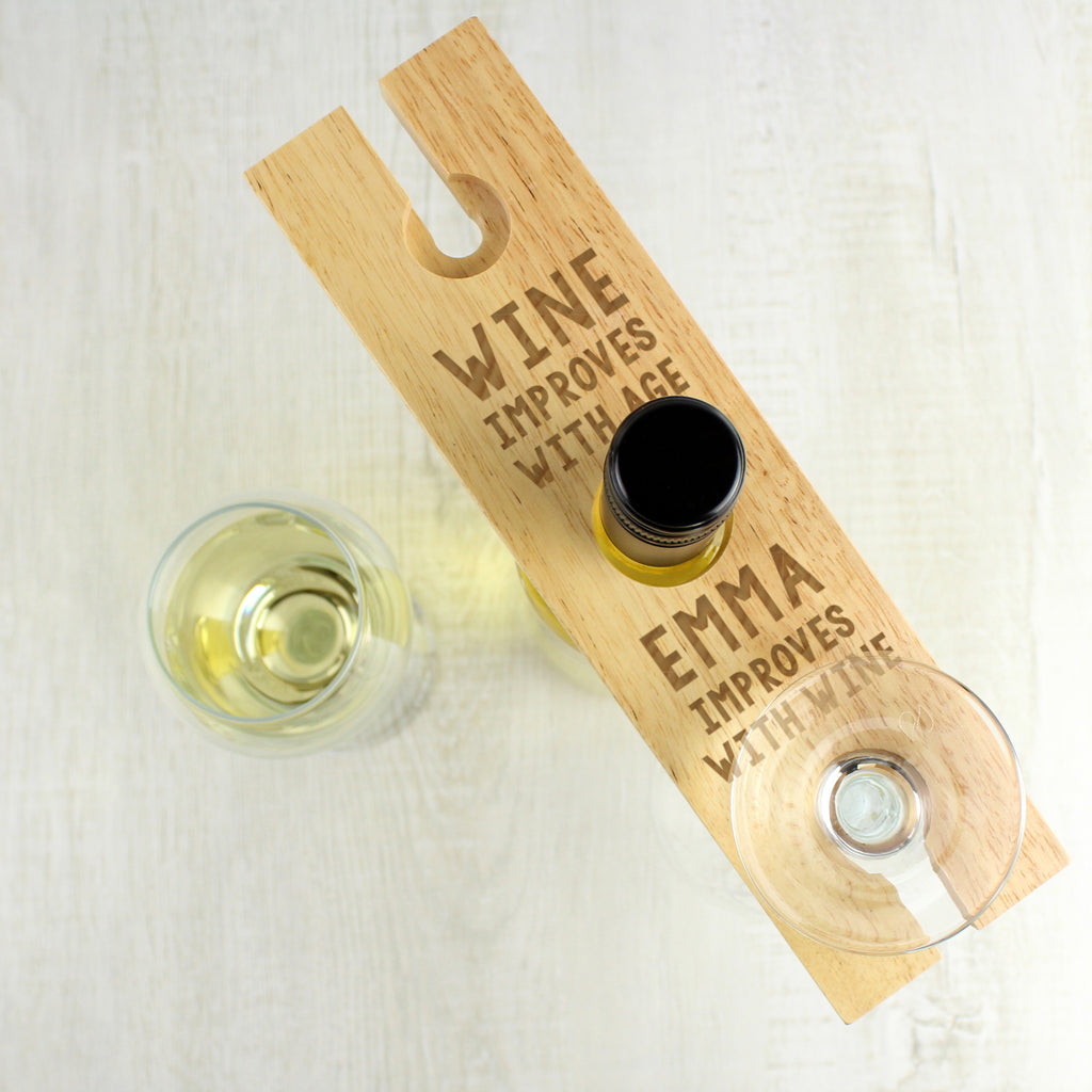 Personalised 'Improves With Wine' Wine Glass & Bottle Holder - Glass & Bottle Butler - Inspired Creative Gifts
