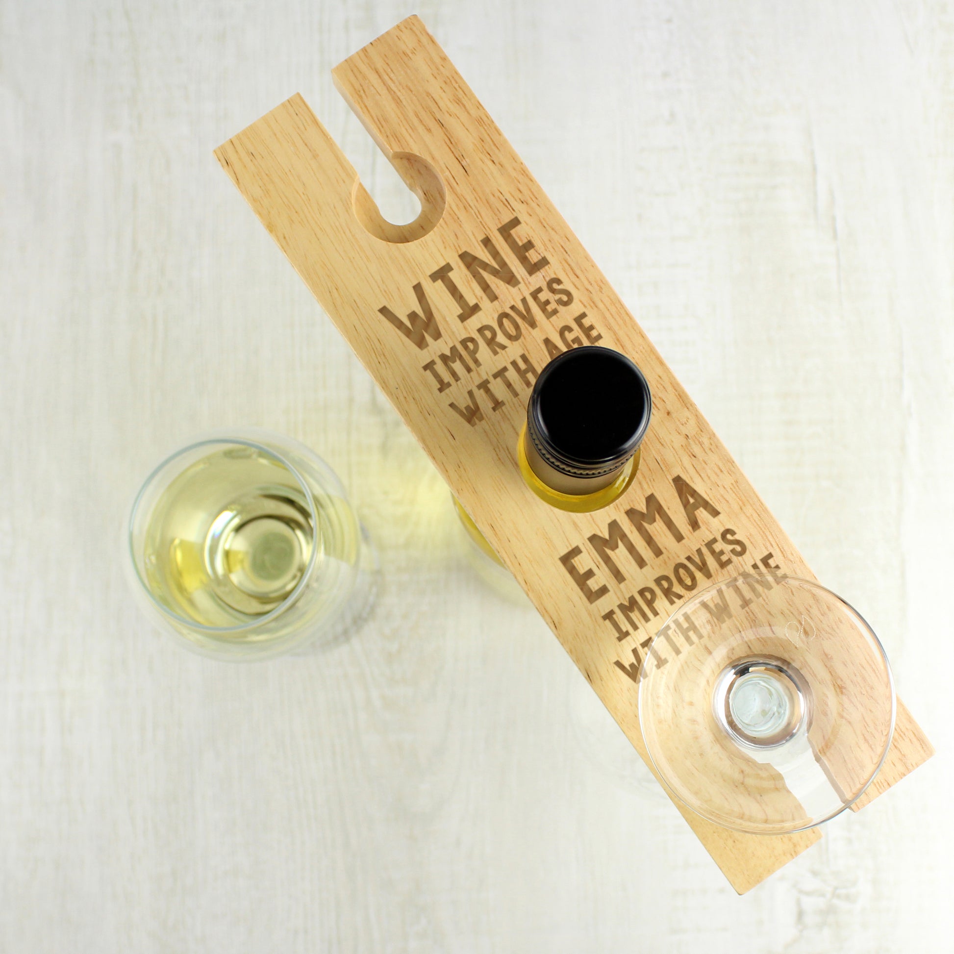 Personalised 'Improves With Wine' Wine Glass & Bottle Holder - Glass & Bottle Butler - Inspired Creative Gifts