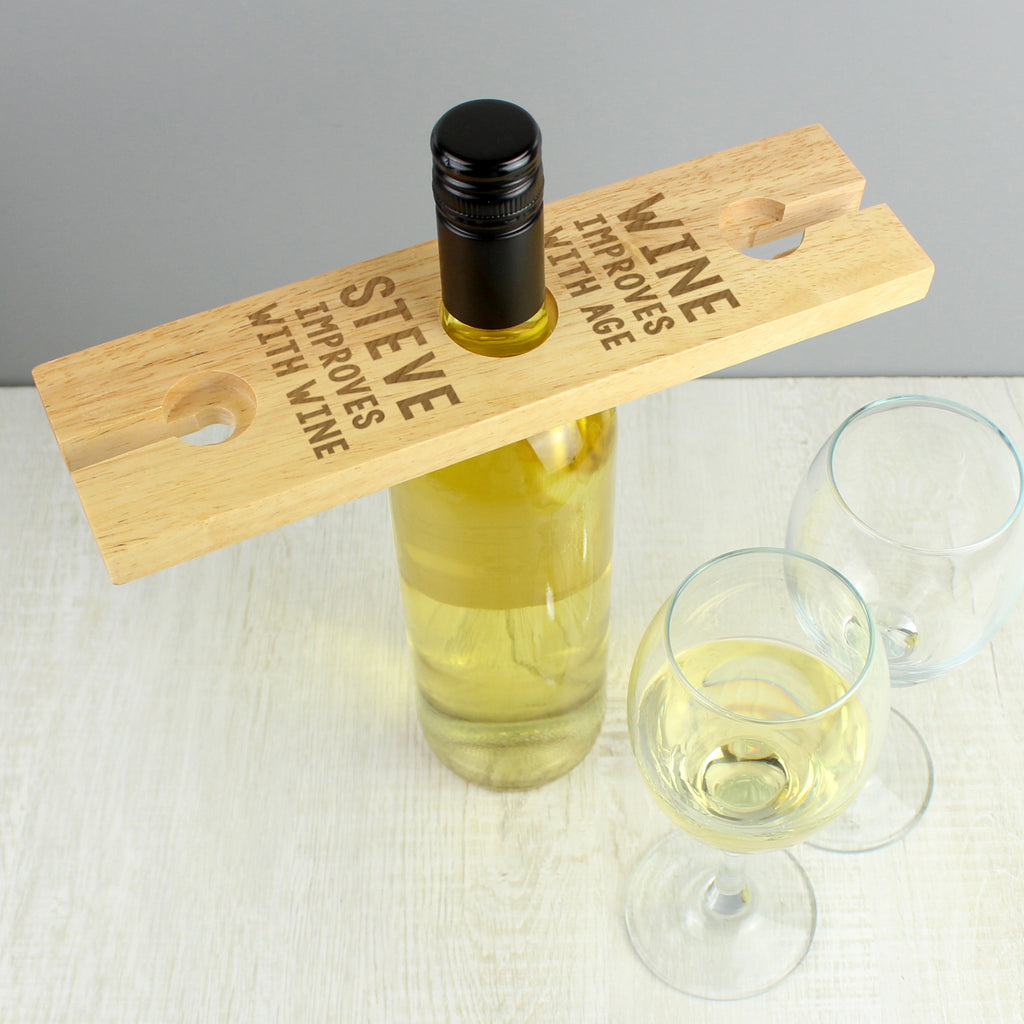 Personalised 'Improves With Wine' Wine Glass & Bottle Holder - Glass & Bottle Butler - Inspired Creative Gifts