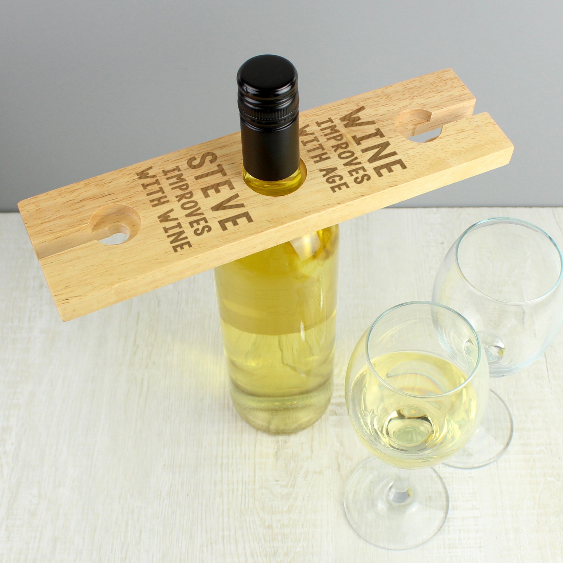 Personalised 'Improves With Wine' Wine Glass & Bottle Holder - Glass & Bottle Butler - Inspired Creative Gifts