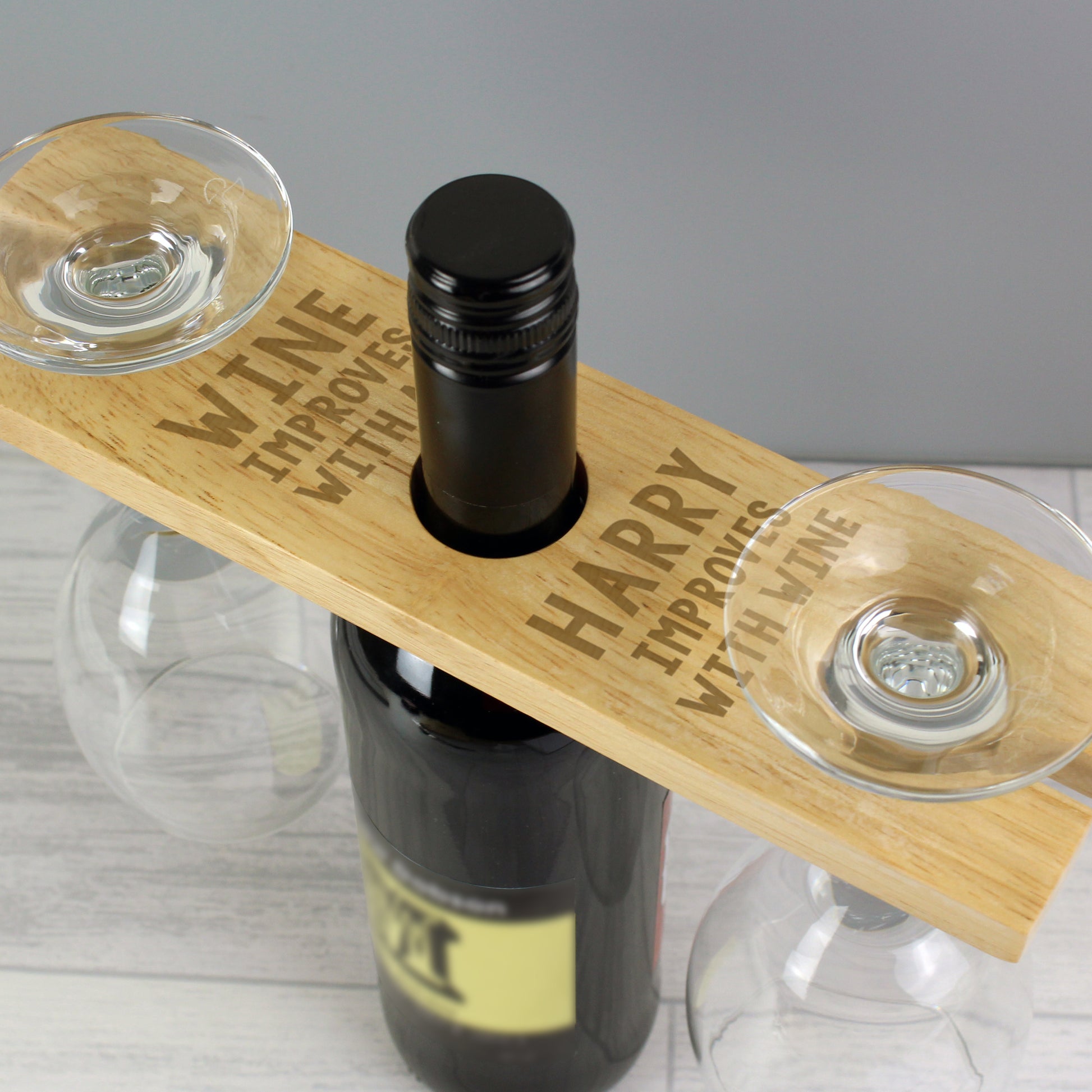Personalised 'Improves With Wine' Wine Glass & Bottle Holder - Glass & Bottle Butler - Inspired Creative Gifts