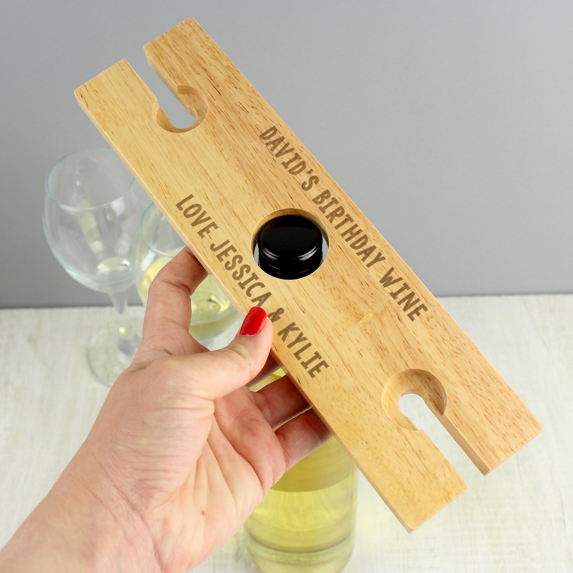 Personalised Free Text Wine Glass & Bottle Holder - Glass & Bottle Butler - Inspired Creative Gifts