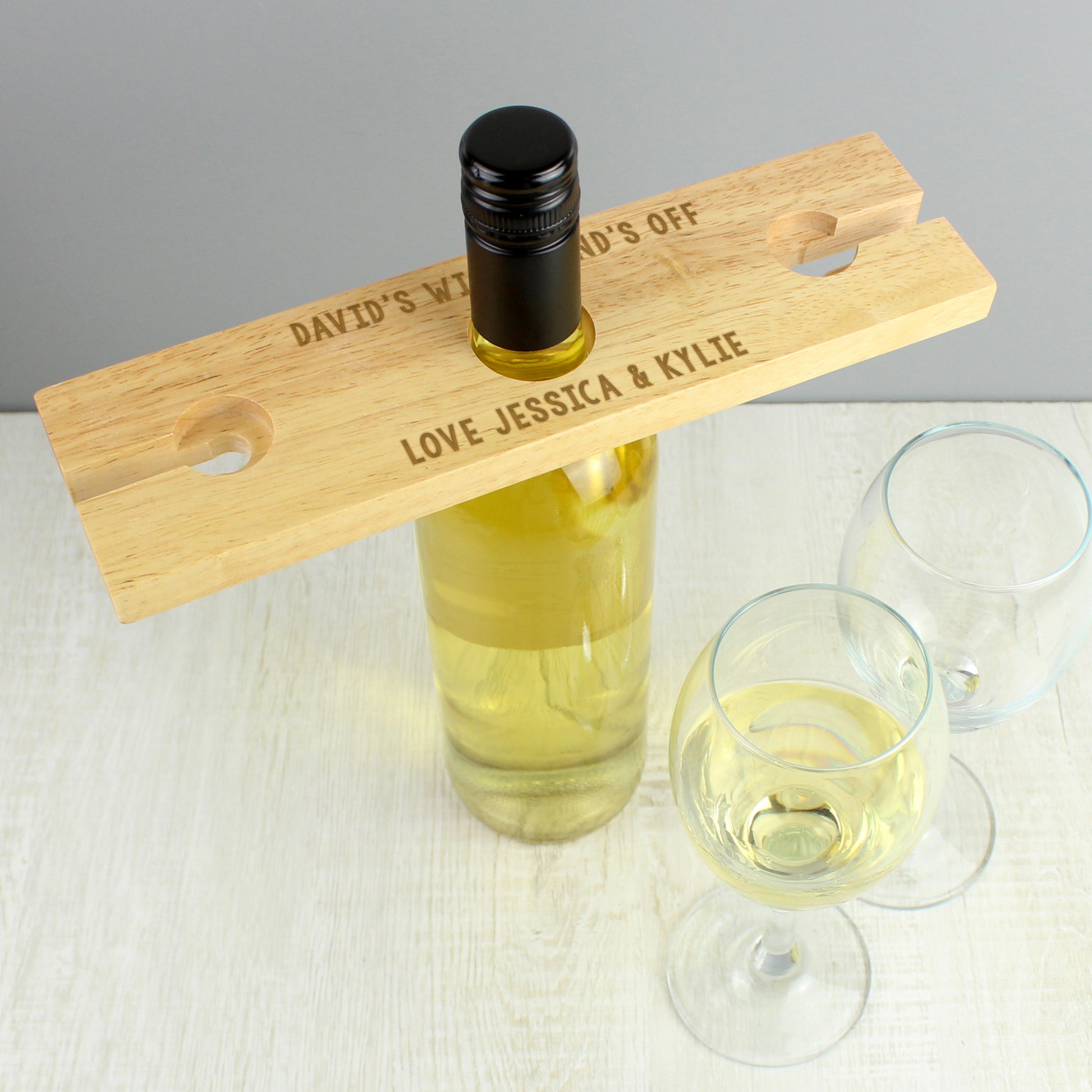 Personalised Free Text Wine Glass & Bottle Holder - Glass & Bottle Butler - Inspired Creative Gifts