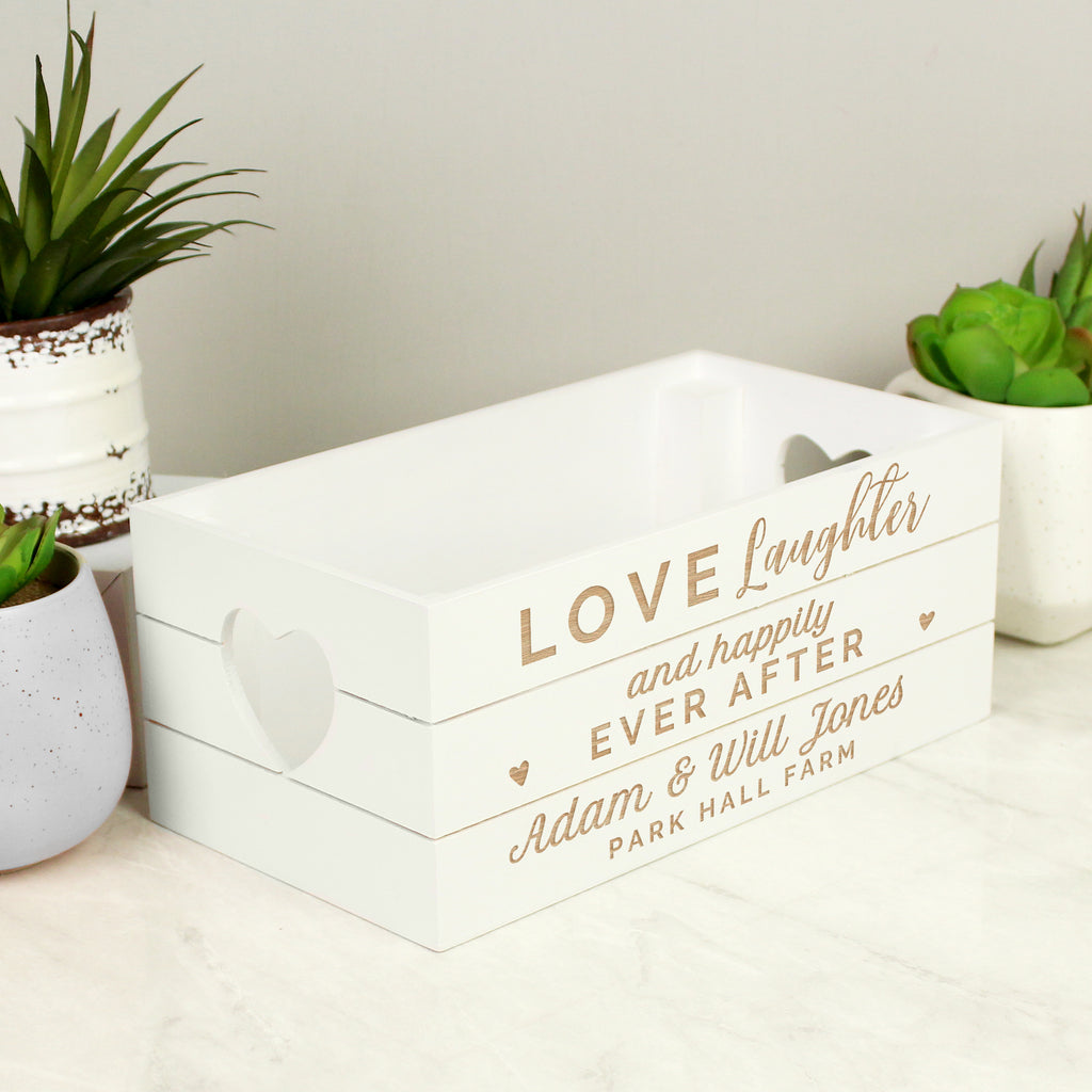 Personalised Love Laughter & ... White Wooden Crate | Storage | Inspired Creative Gifts