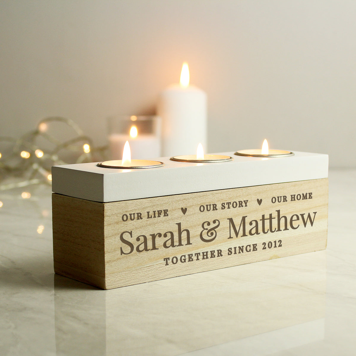 Personalised Our Life Story & Home Triple Tea Light Box | Candles & Reed Diffusers | Inspired Creative Gifts