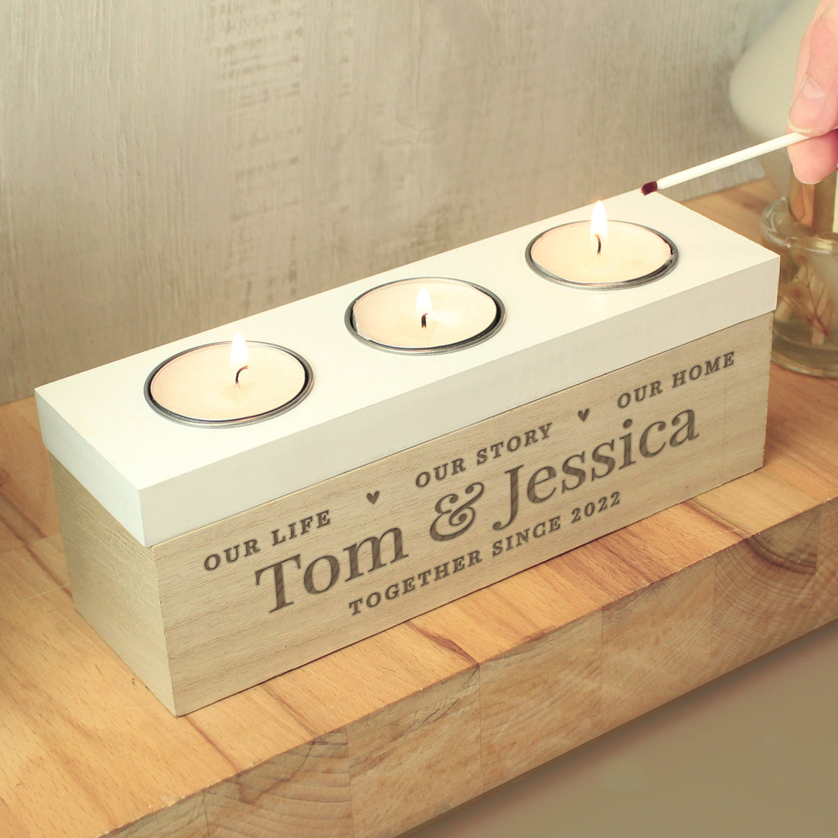 Personalised Our Life Story & Home Triple Tea Light Box | Candles & Reed Diffusers | Inspired Creative Gifts