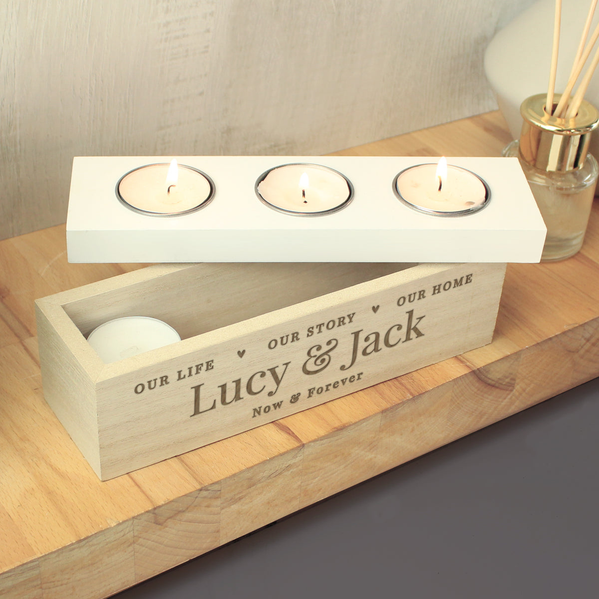 Personalised Our Life Story & Home Triple Tea Light Box | Candles & Reed Diffusers | Inspired Creative Gifts