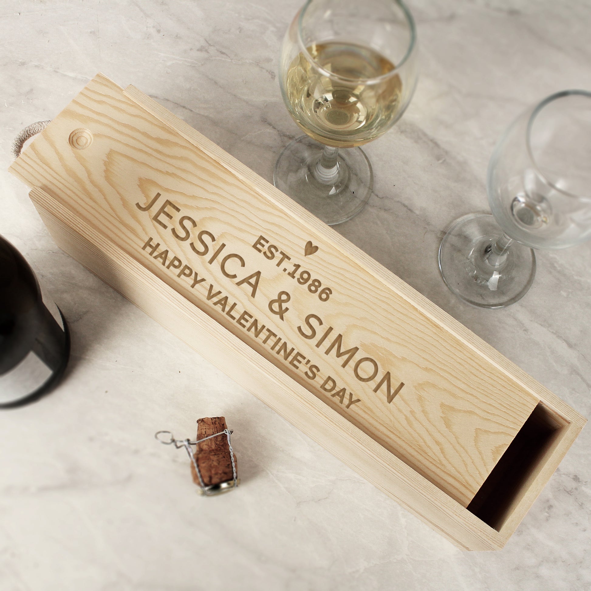 Personalised Love Heart Wooden Wine Bottle Box - Wine Gift Box - Inspired Creative Gifts