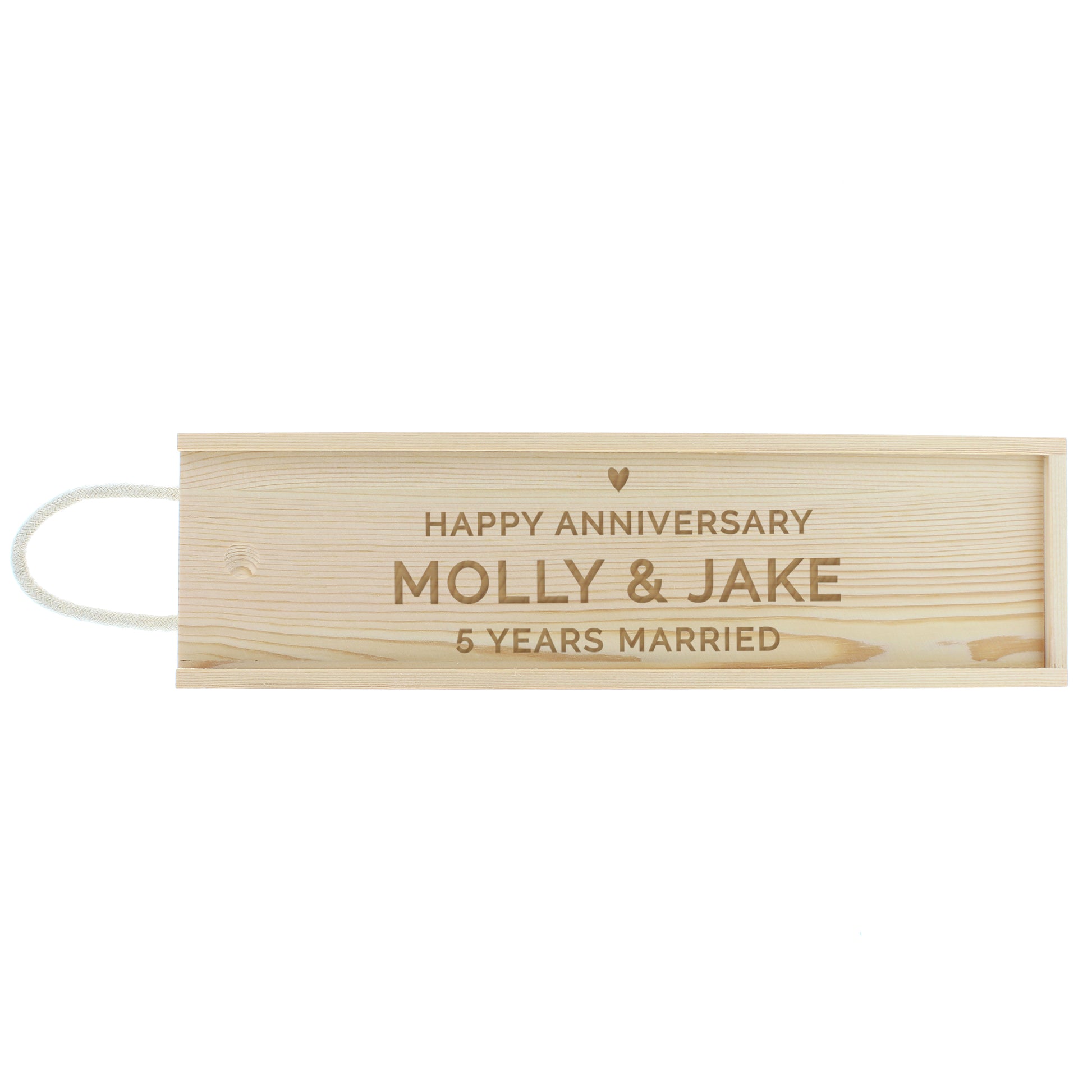 Personalised Love Heart Wooden Wine Bottle Box - Wine Gift Box - Inspired Creative Gifts