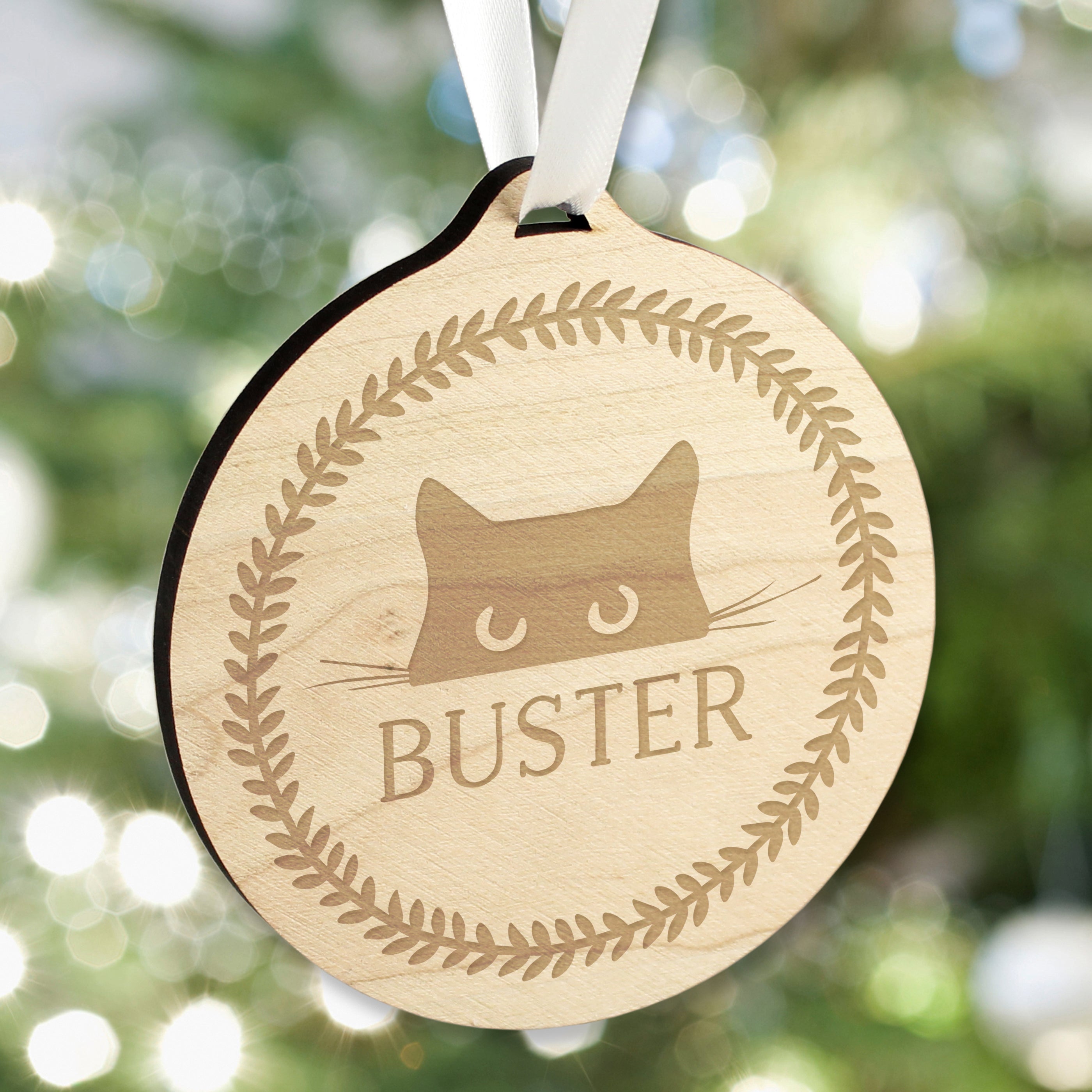 Personalised Cat Round Wooden Bauble |  | Inspired Creative Gifts