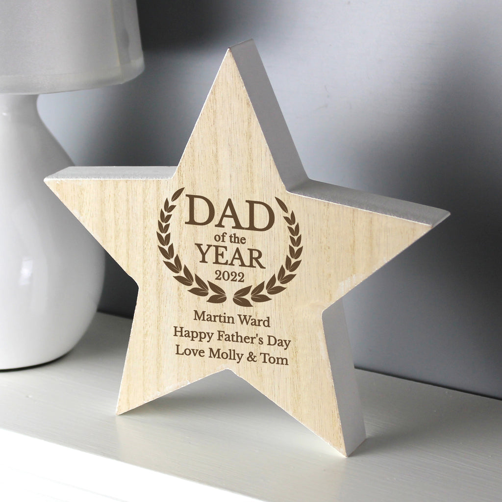Personalised Dad of the Year Rustic Wooden Star Decoration | Ornaments