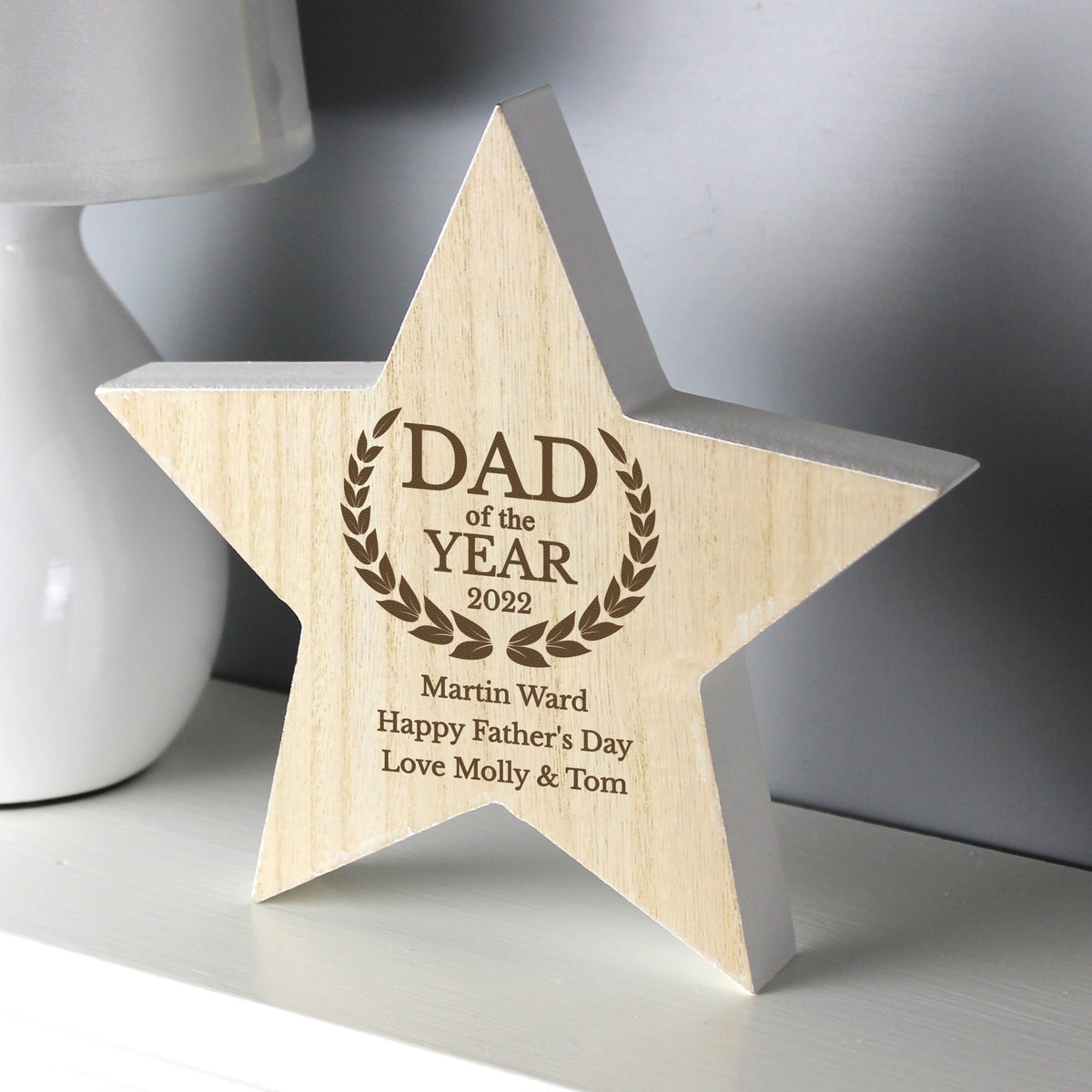 Personalised Dad of the Year Rustic Wooden Star Decoration | Ornaments