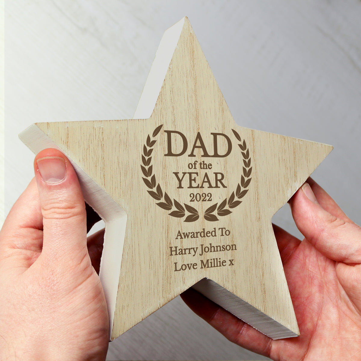 Personalised Dad of the Year Rustic Wooden Star Decoration | Ornaments
