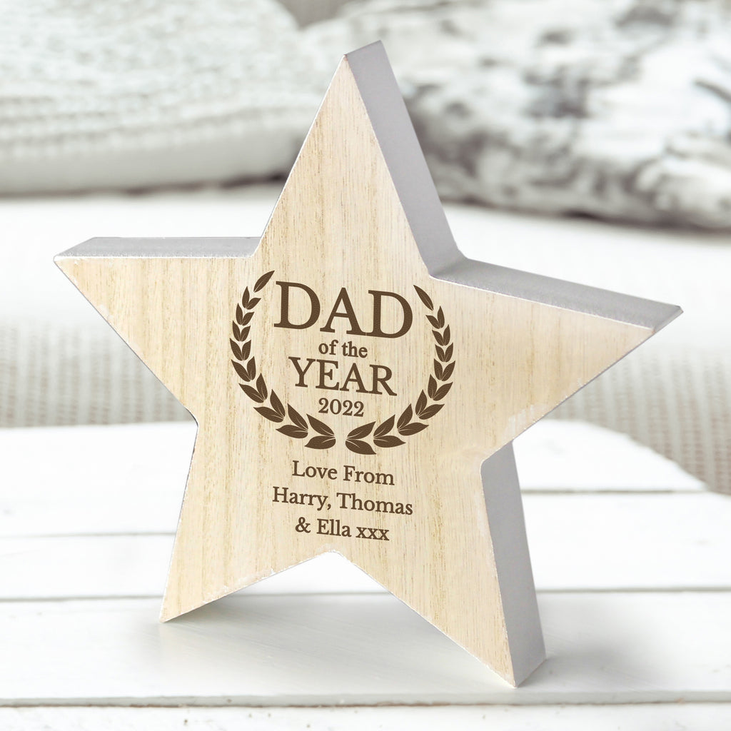 Personalised Dad of the Year Rustic Wooden Star Decoration | Ornaments