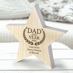 Personalised Dad of the Year Rustic Wooden Star Decoration | Ornaments