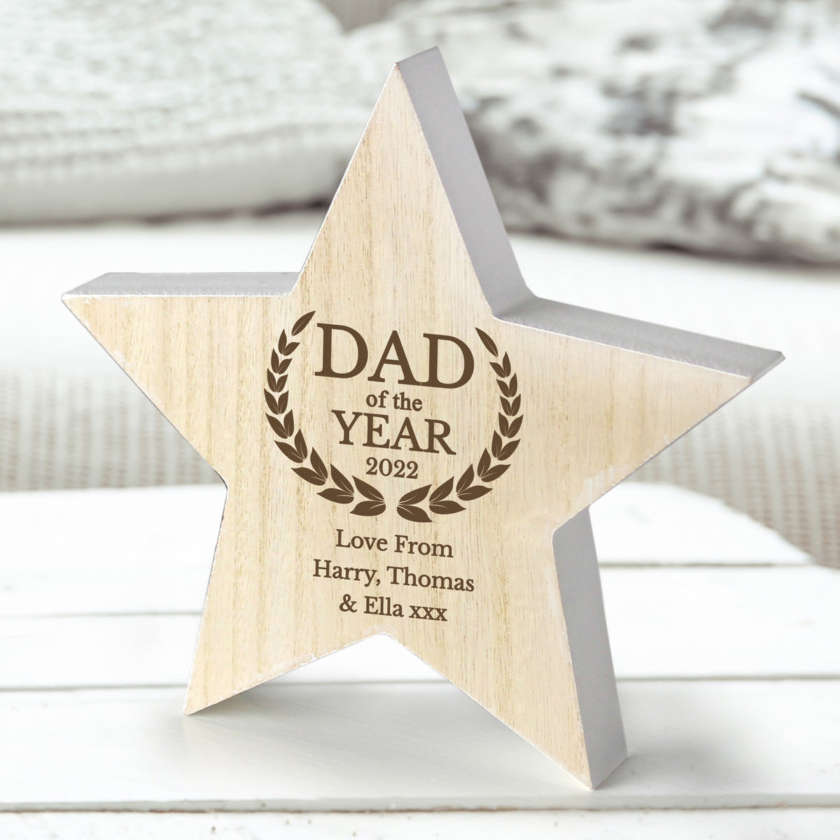 Personalised Dad of the Year Rustic Wooden Star Decoration | Ornaments