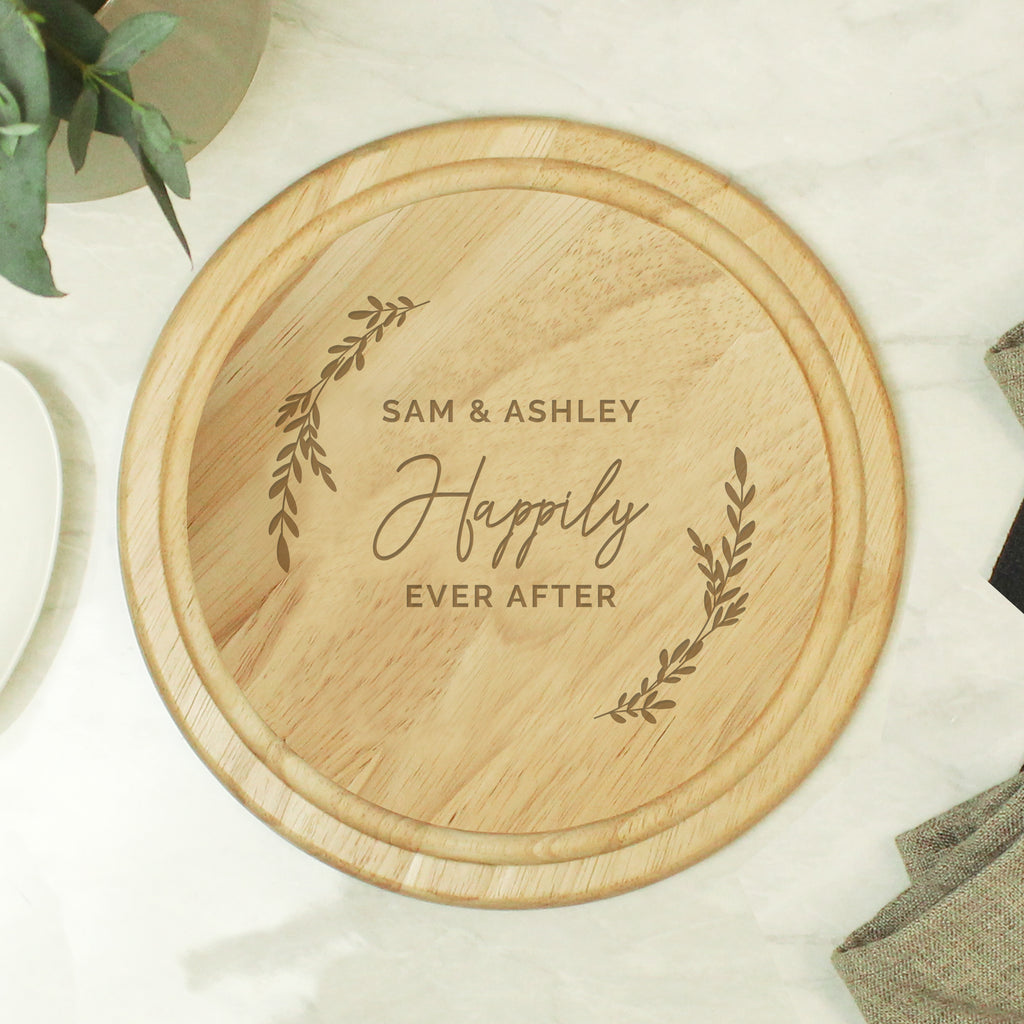 Personalised Laurel Round Wooden Chopping Board | Wedding Gift