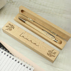 Personalised Floral Wooden Pen and Box for Wedding