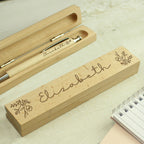 Personalised Floral Wooden Pen and Box for Wedding