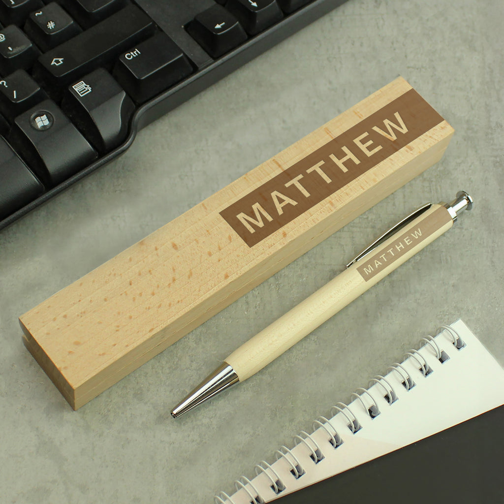 Personalised Name Only Wooden Pen and Box | Gift for Him