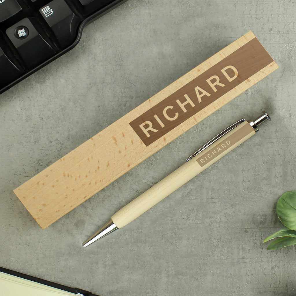 Personalised Name Only Wooden Pen and Box | Gift for Him