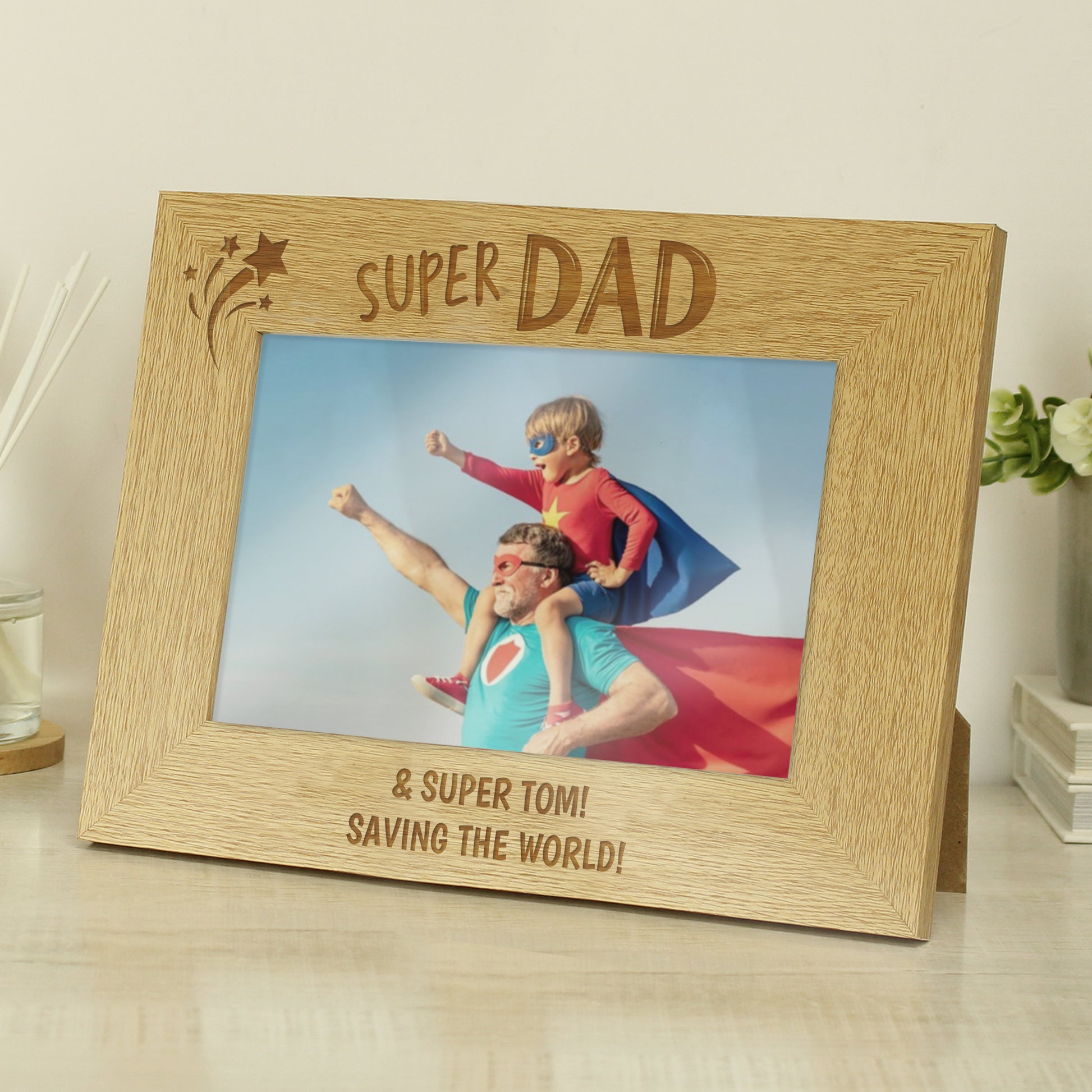 Personalised Super Dad 6x4 Landscape Wooden Photo Frame - Picture Frame - Inspired Creative Gifts
