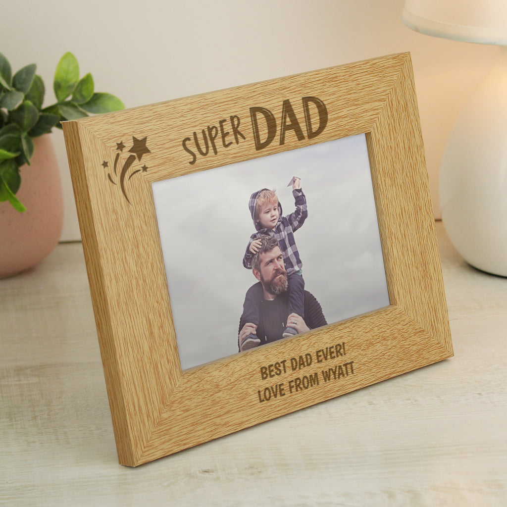 Personalised Super Dad 6x4 Landscape Wooden Photo Frame - Picture Frame - Inspired Creative Gifts
