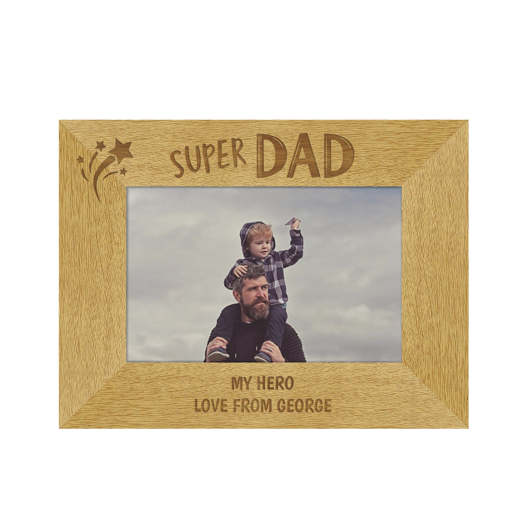 Personalised Super Dad 6x4 Landscape Wooden Photo Frame - Picture Frame - Inspired Creative Gifts