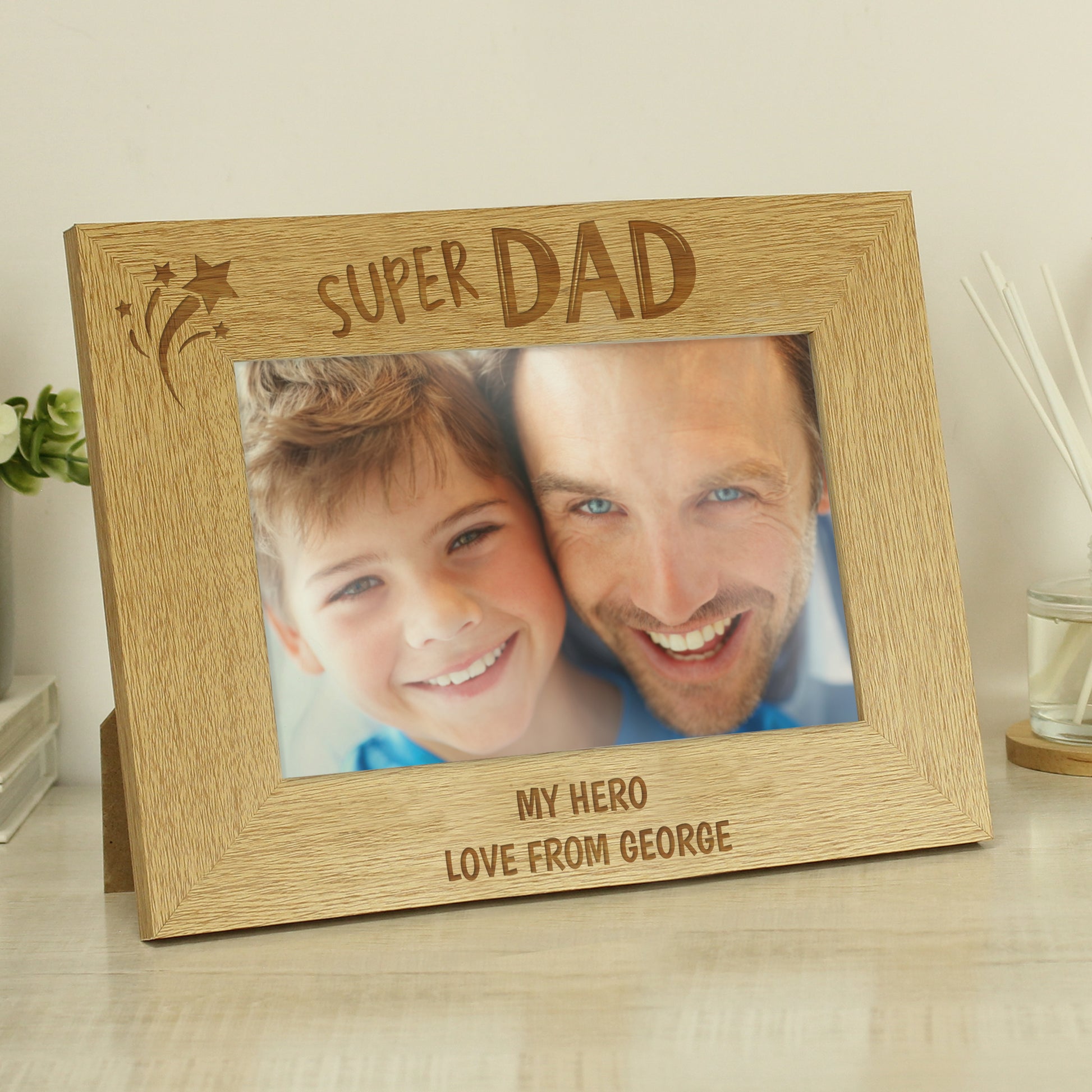Personalised Super Dad 6x4 Landscape Wooden Photo Frame - Picture Frame - Inspired Creative Gifts