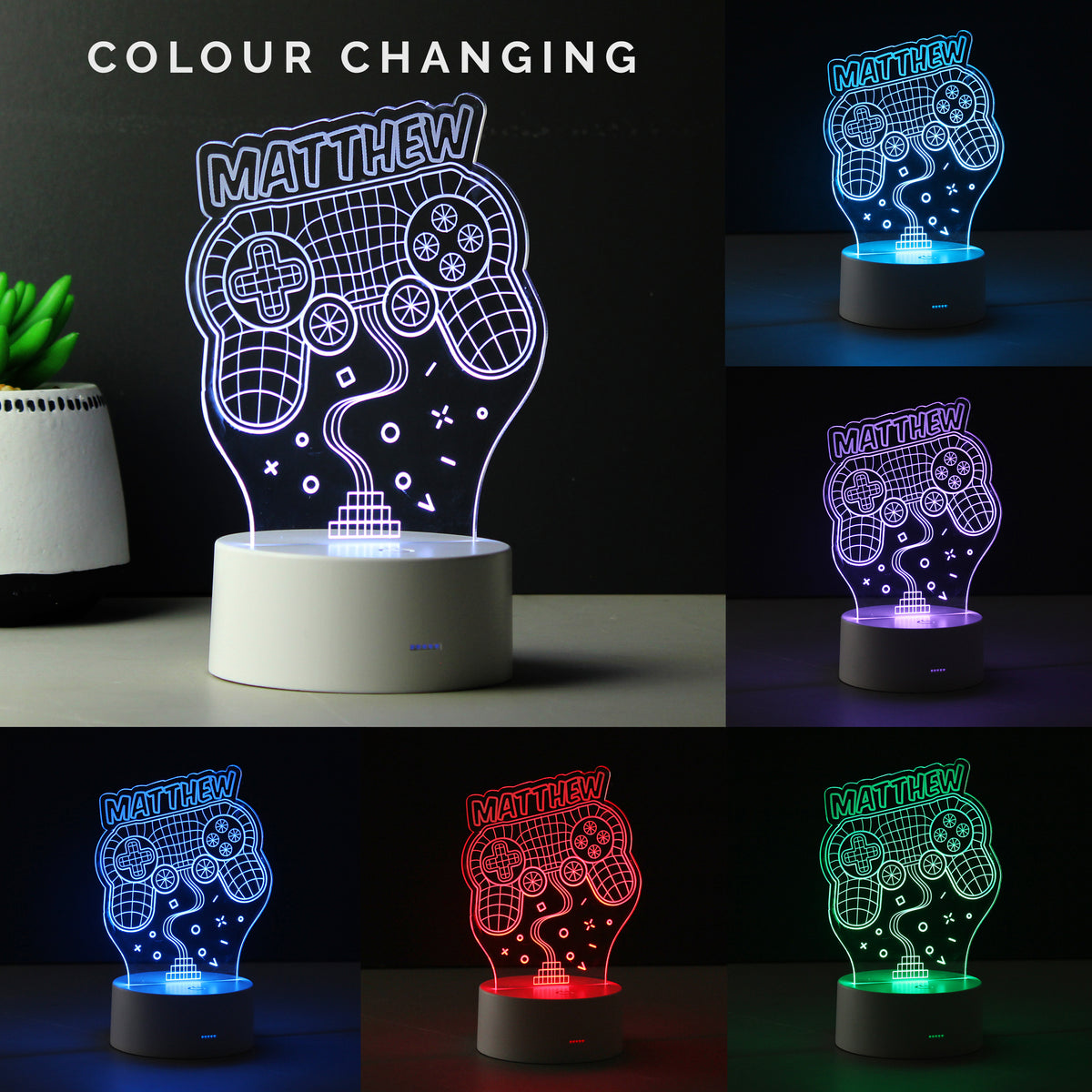 Personalised Name Gaming LED Colour Changing Night Light | LED Lights, Candles & Decorations