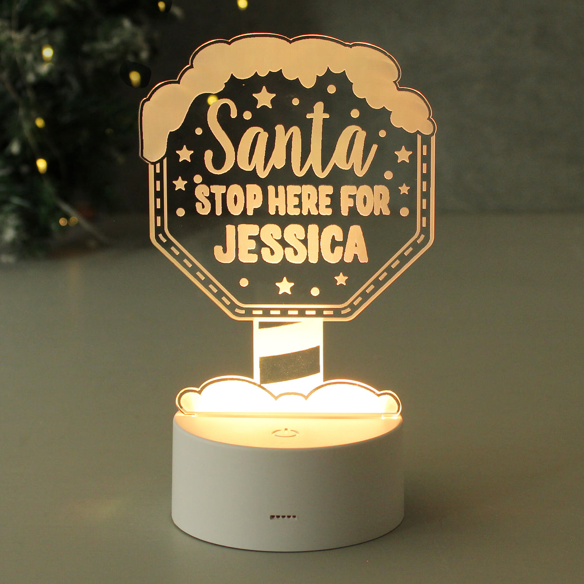 Personalised Santa Stop Here LED Colour Changing Night Light for Christmas
