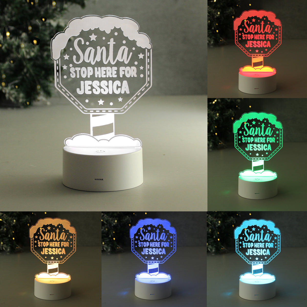 Personalised Santa Stop Here LED Colour Changing Night Light for Christmas