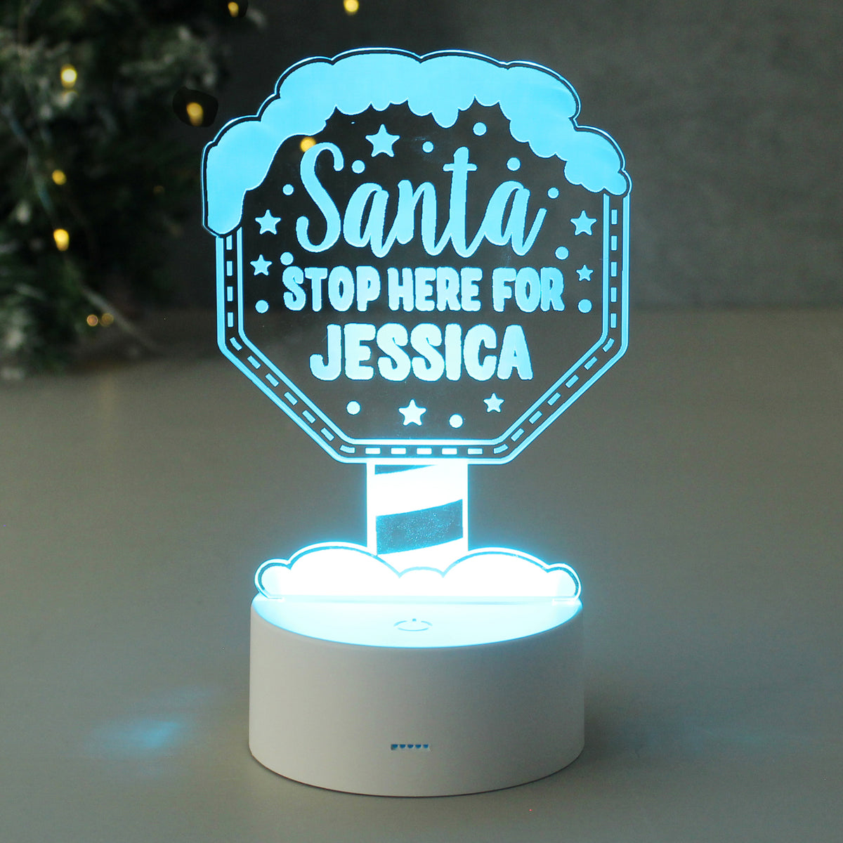 Personalised Santa Stop Here LED Colour Changing Night Light for Christmas