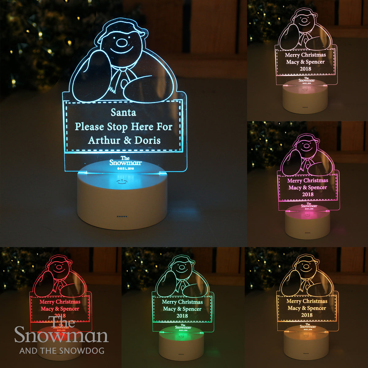 Personalised The Snowman LED Colour Changing Decoration & Night Light for Christmas