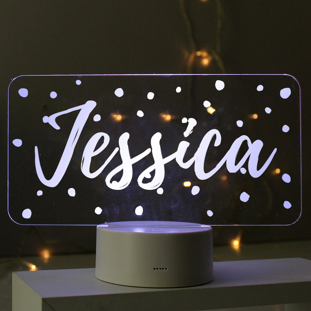Personalised Polka-dot Name only LED Colour Changing Night Light for Birthday