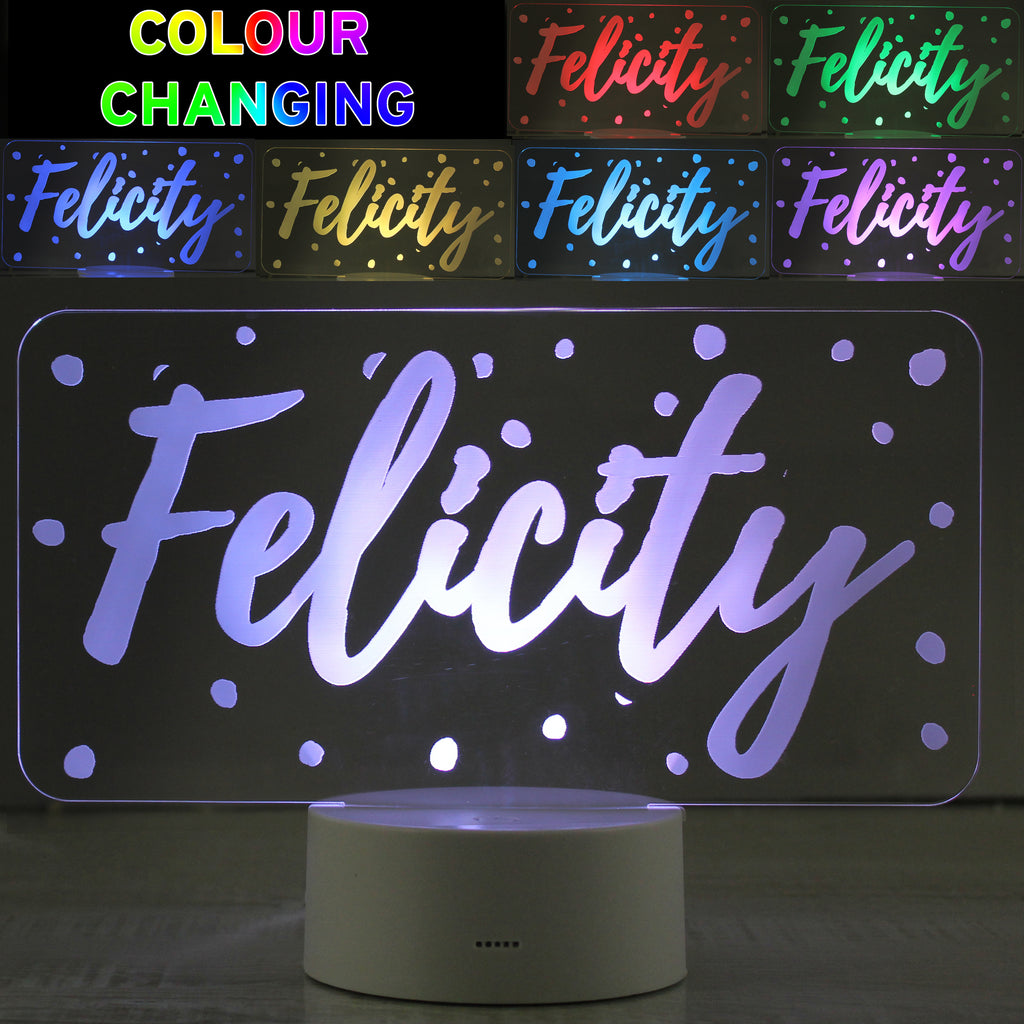 Personalised Polka-dot Name only LED Colour Changing Night Light for Birthday