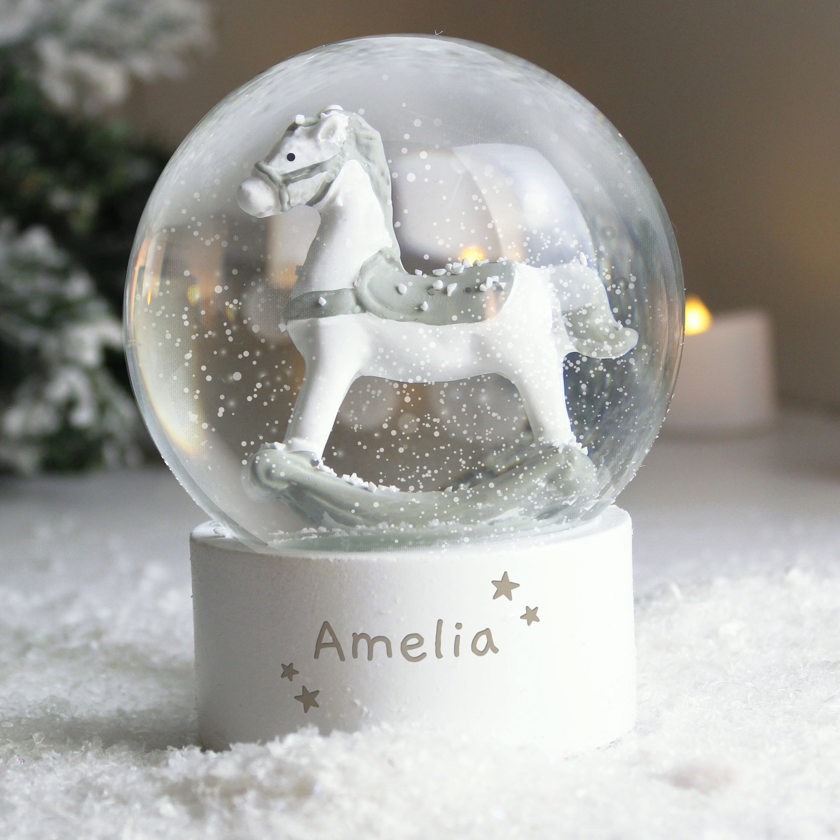 Personalised Name Only Rocking Horse Glitter Snow Globe |  | Inspired Creative Gifts