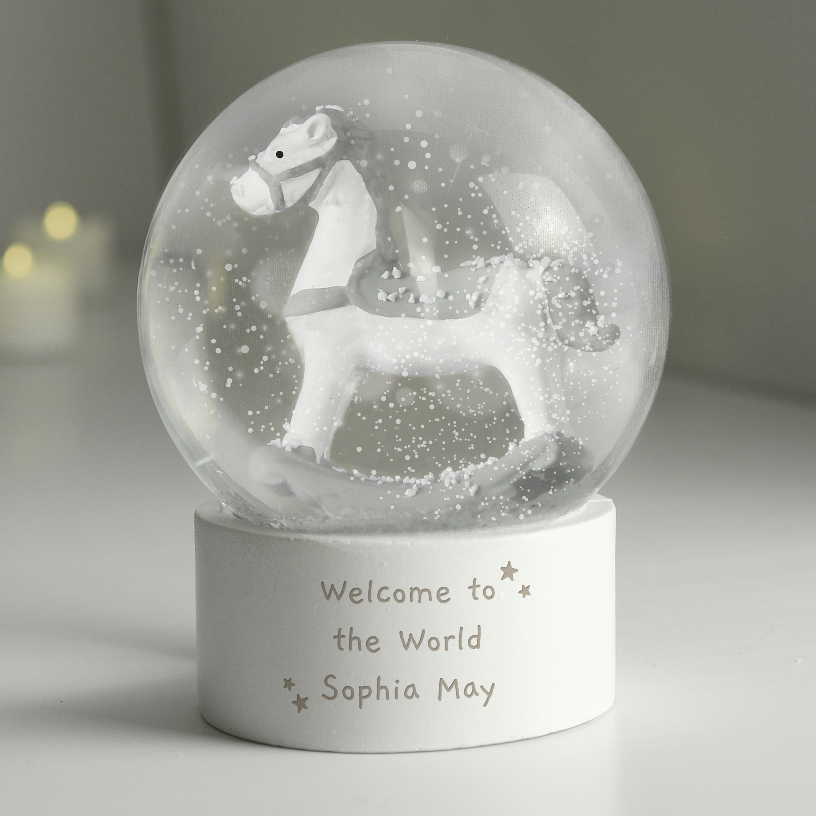 Personalised Free Text Rocking Horse Glitter Snow Globe |  | Inspired Creative Gifts