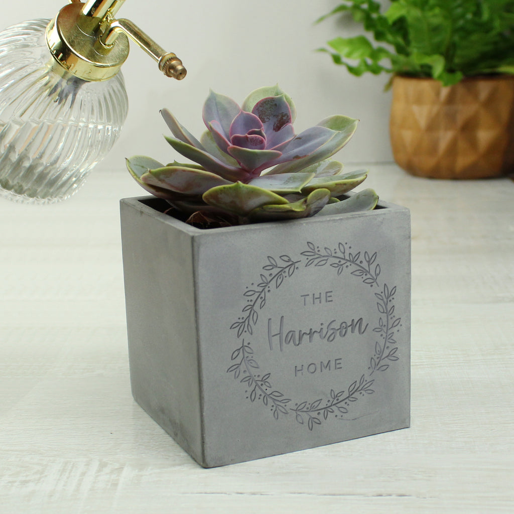 Personalised Floral Wreath Concrete Plant Pot | Vases