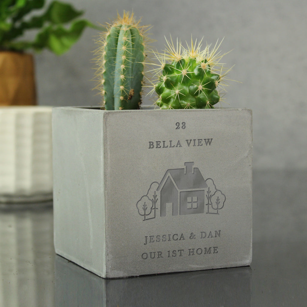 Personalised New Home Concrete Plant Pot for New Home