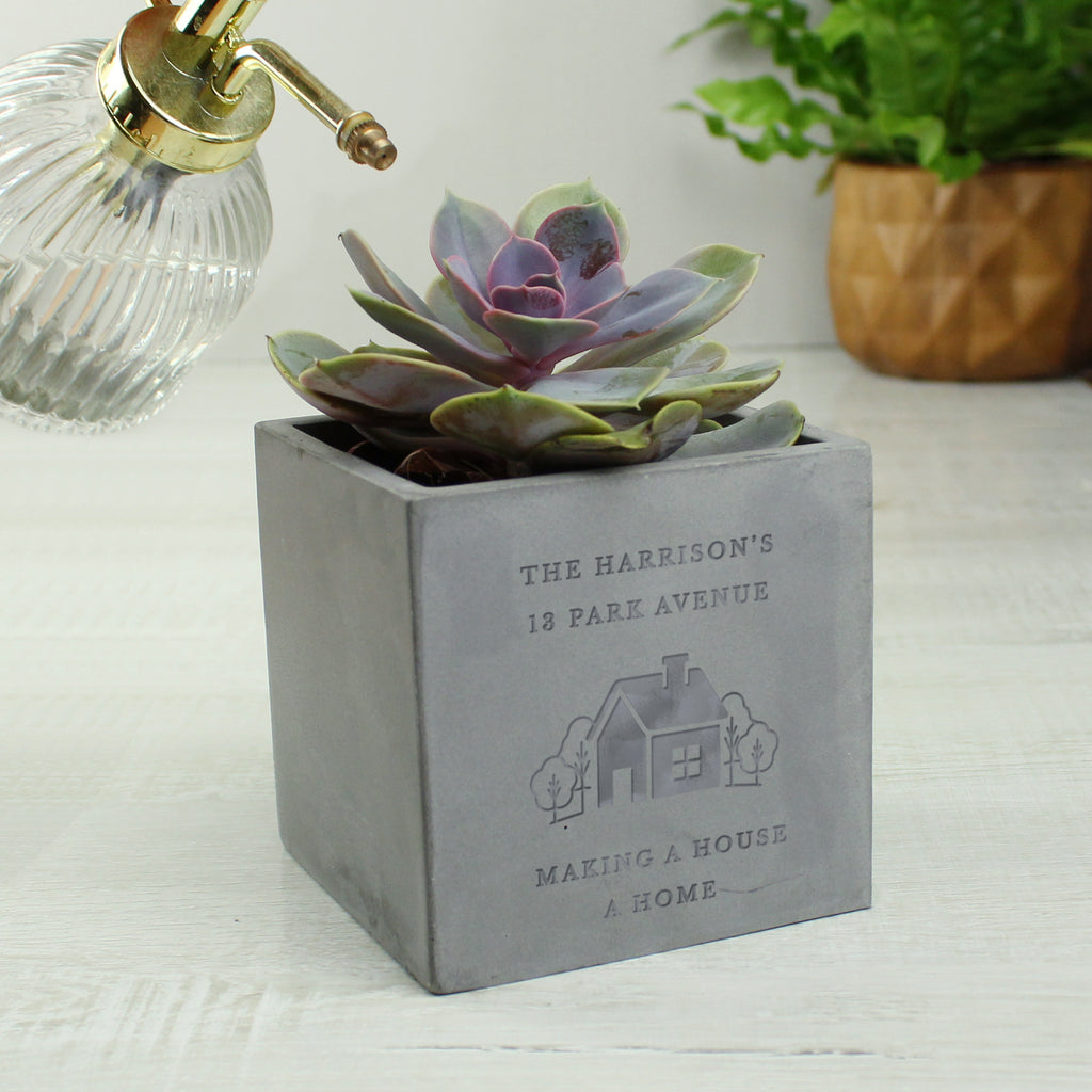 Personalised New Home Concrete Plant Pot for New Home