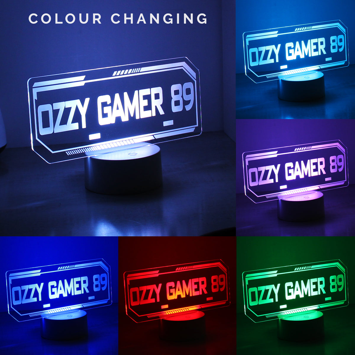 Personalised Gamer Tag LED Colour Changing Night Light | Christmas Gift