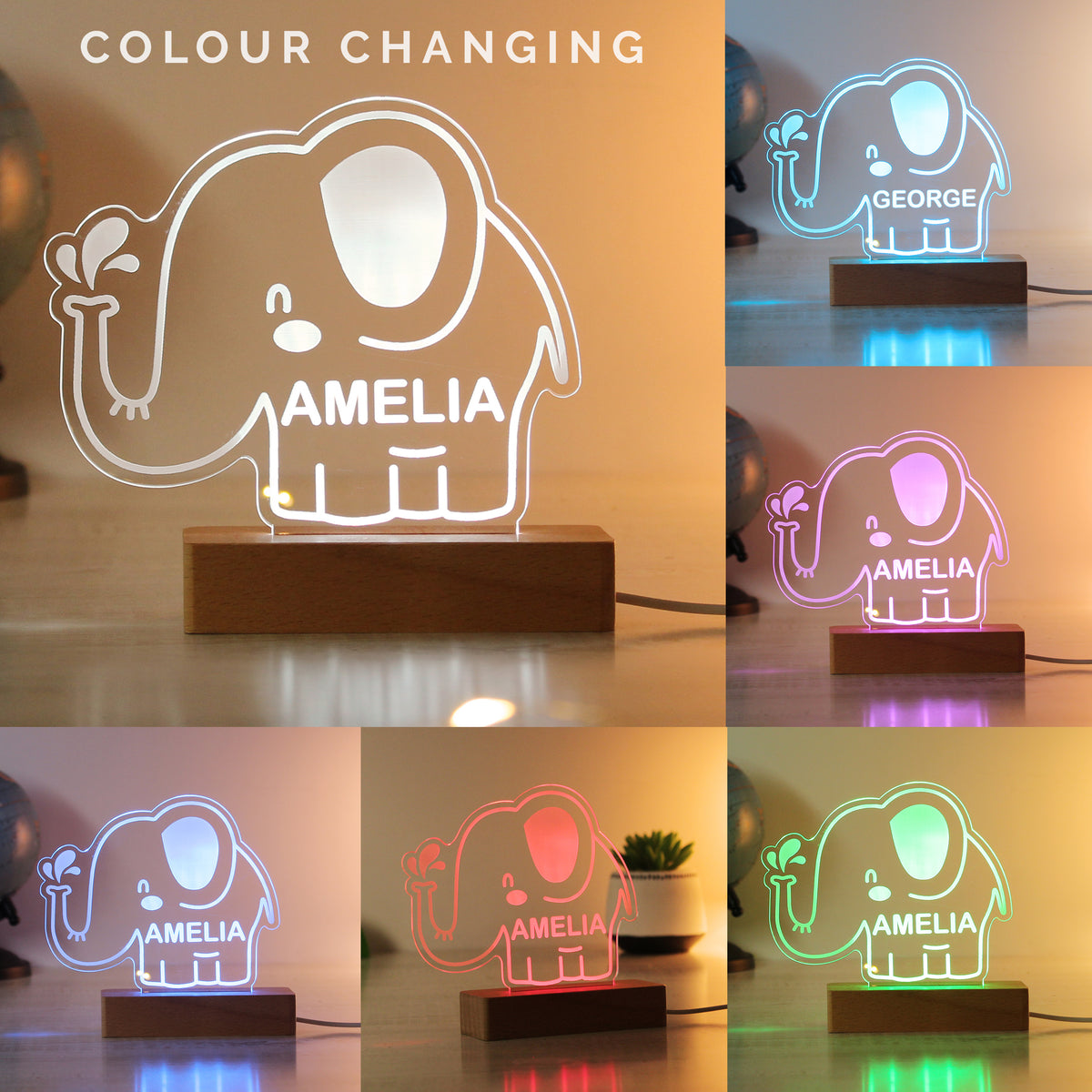 Personalised Elephant Wooden Based LED Light | LED Lights, Candles & Decorations | Inspired Creative Gifts