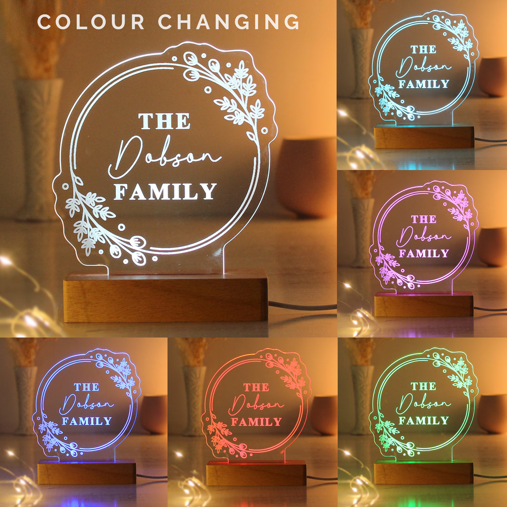 Personalised Floral Wooden Based LED Light | LED Lights, Candles & Decorations