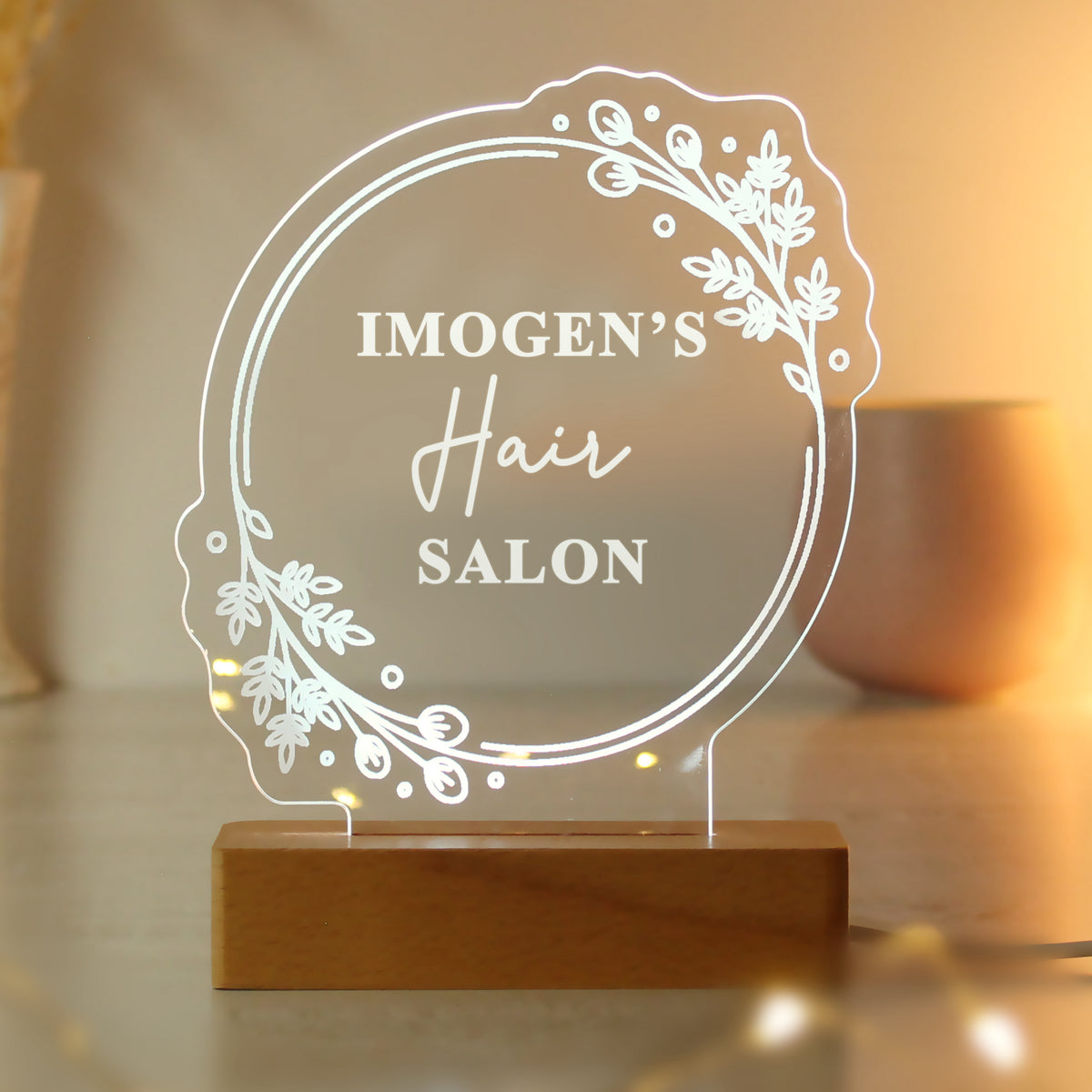Personalised Floral Wooden Based LED Light | LED Lights, Candles & Decorations