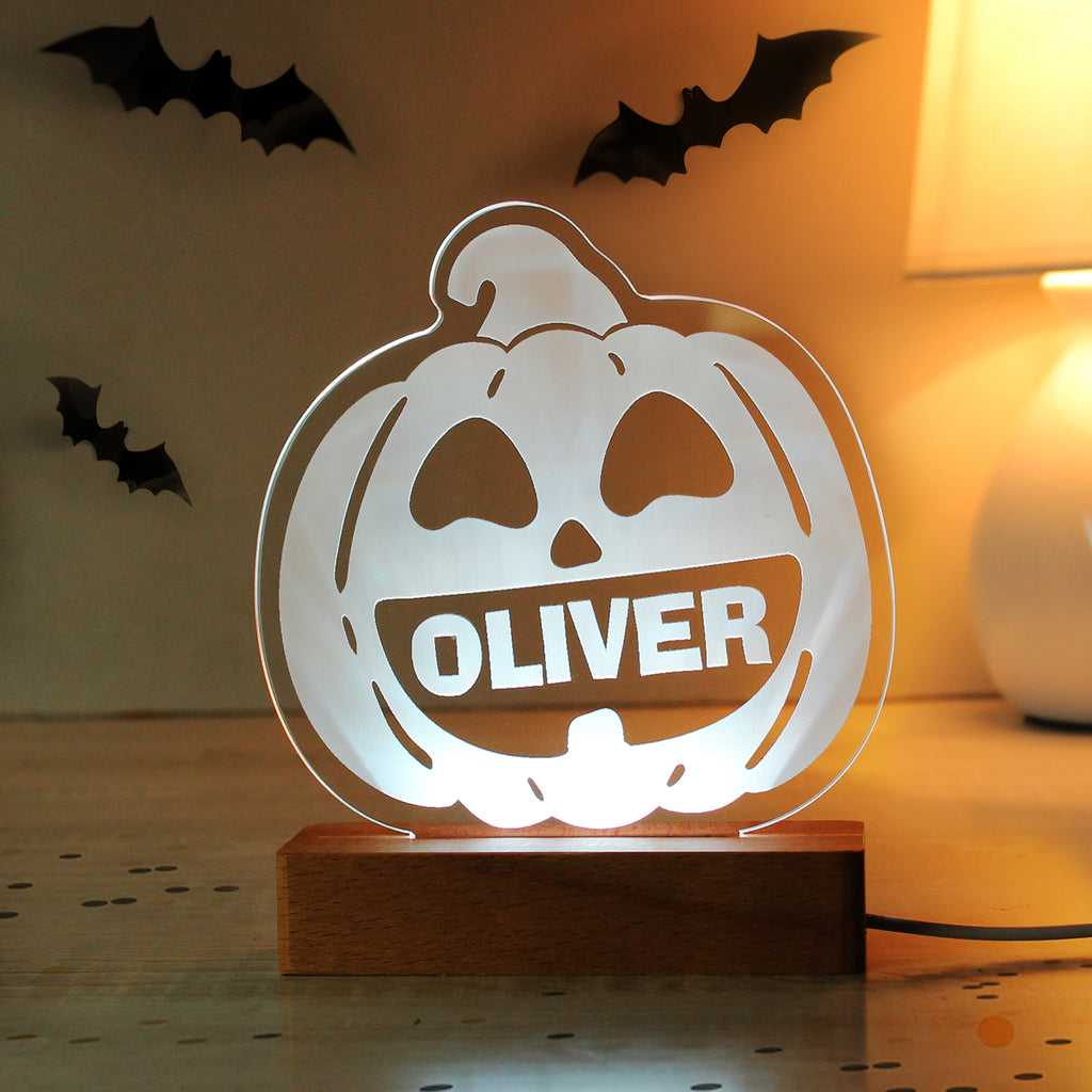Personalised Pumpkin Wooden LED Light for Halloween